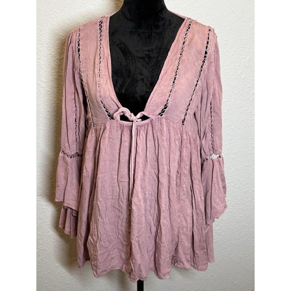 Raviya Women light purple pink Long Sleeve Blouse beach boho‎ Sz Small